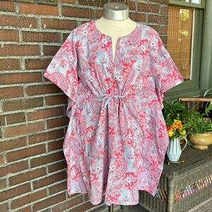 Ralph Lauren Y2K cotton red/white/blue paisley bandanna caftan top/tunic. Sz S